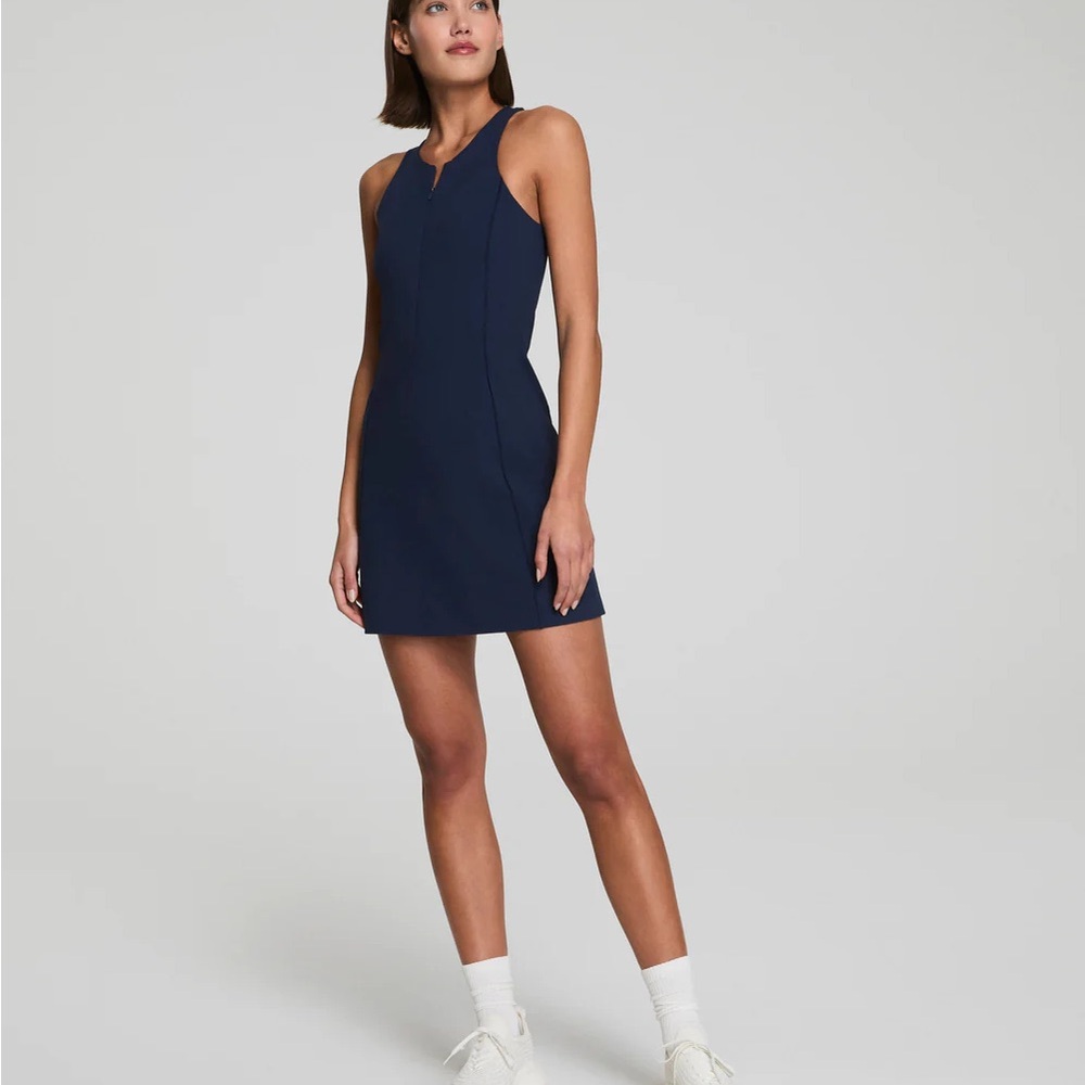 Spanx Get Moving Zip Front Dress Navy
